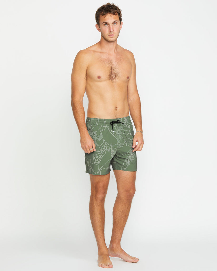 Lido Print Trunk 16" Boardshorts - LIGHT OLIVE