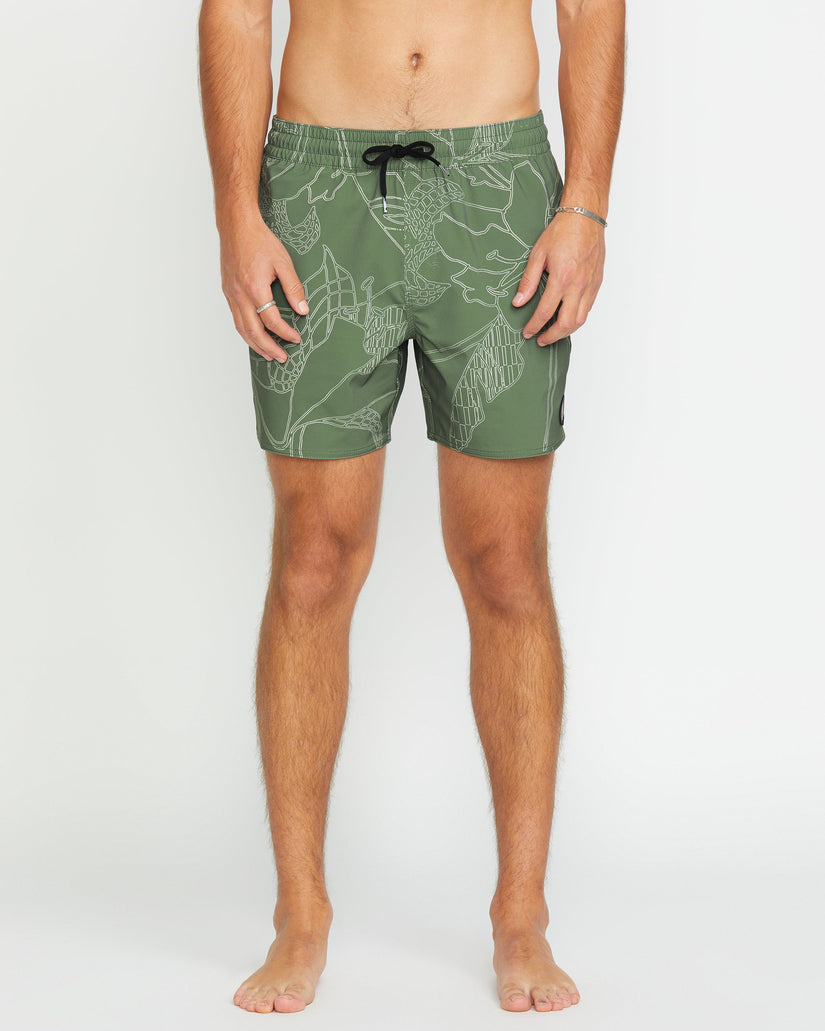 Lido Print Trunk 16" Boardshorts - LIGHT OLIVE