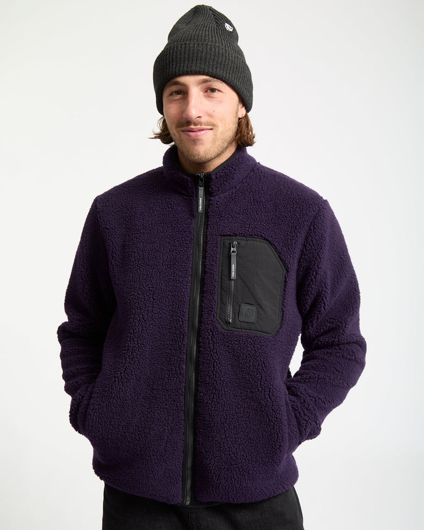 Muzzer Fuzzar Zip-Sherpa-Sweatshirt - Dark Purple