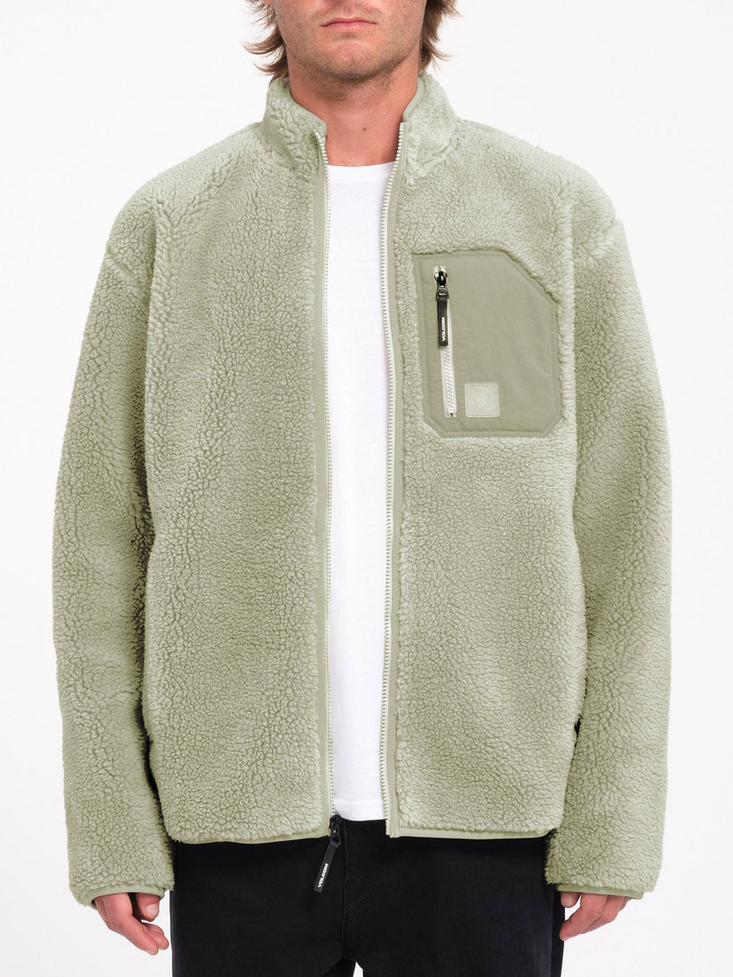 Muzzer Fuzzar Zip Sherpa Sweatshirt - Green Tea