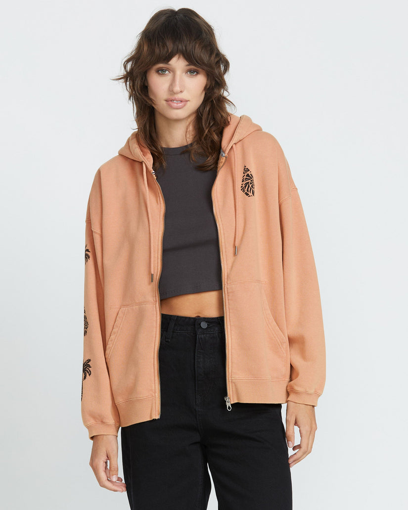 Stone Art Up Zip Kapuzenpullover - SAND BROWN